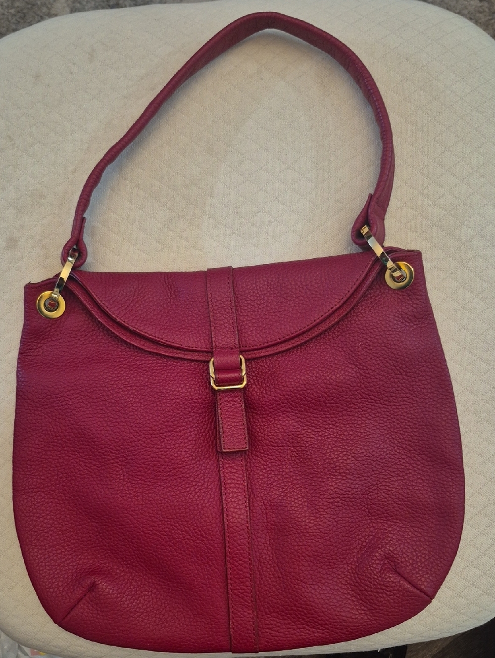 Pebbled Raspberry Shoulder Bag with Gold-Tone Hardware